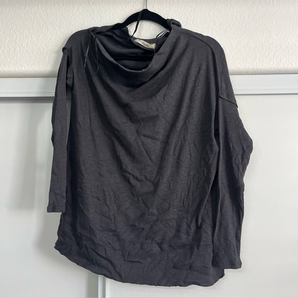 We The Free People Gray Boat Neck Oversized  Ribbed Long Sleeve Sz M Lightweight